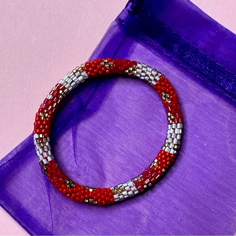 Nepal Style Roll On Bracelet Red White Beaded Multicolor‎ - Picture 8 of 8